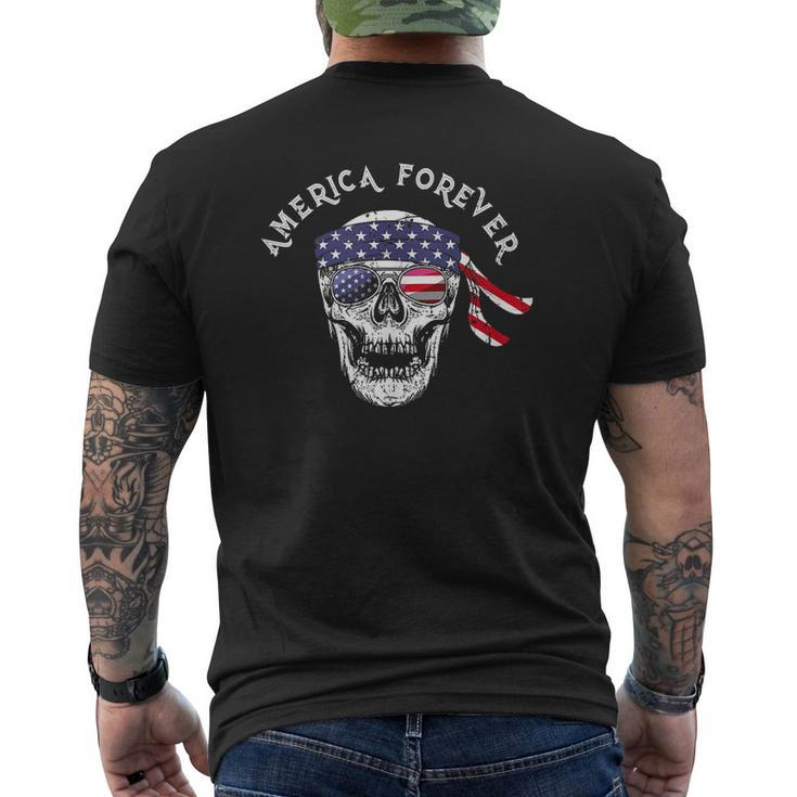 America Forever Patriotic Skull American Flag Sunglasses Mens Back Print T-shirt