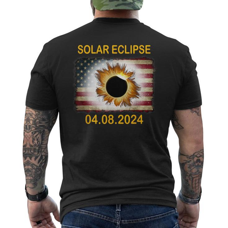 America Totality 04 08 24 Total Solar Eclipse 2024 Usa Flag Men's T-shirt Back Print