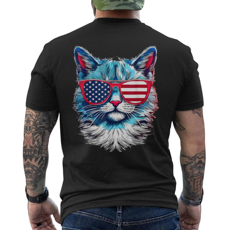 American Cat Sunglasses Usa Flag 4Th Of July Memorial Day Men's T-shirt Back Print