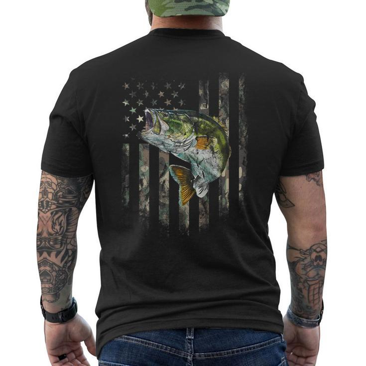 American Flag Print On The Back Camo Bass Fish Fishing Men's T-shirt Back Print