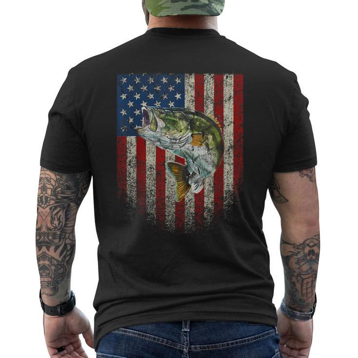 American Flag Bass Fishing Fishermen Usa Patriotic Men's T-shirt Back Print