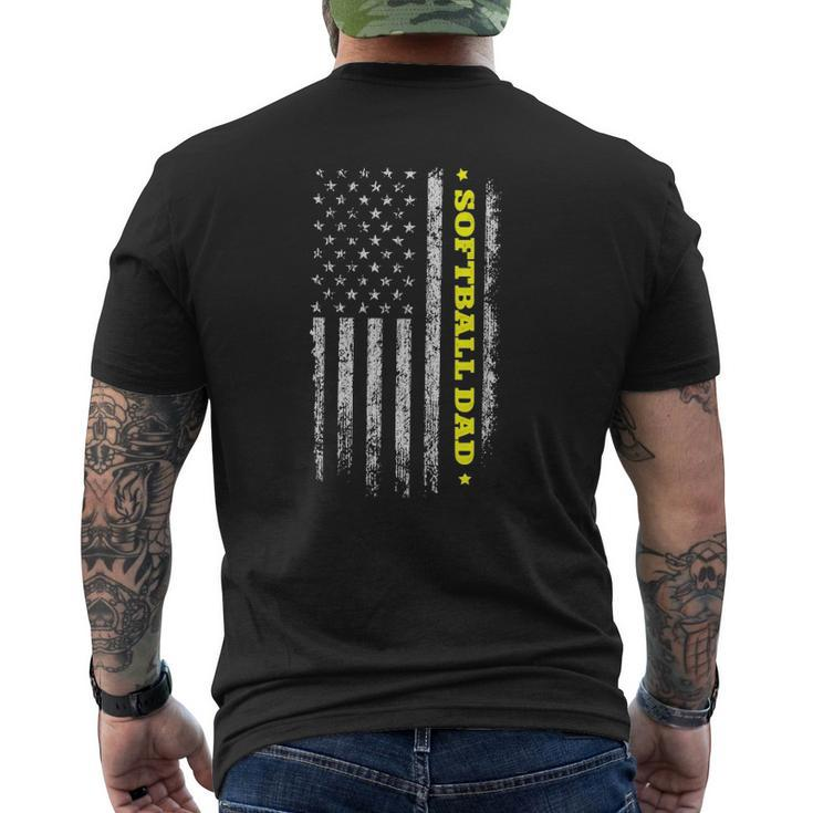 American Flag Softball Dad Father's Day Independence Day Mens Back Print T-shirt