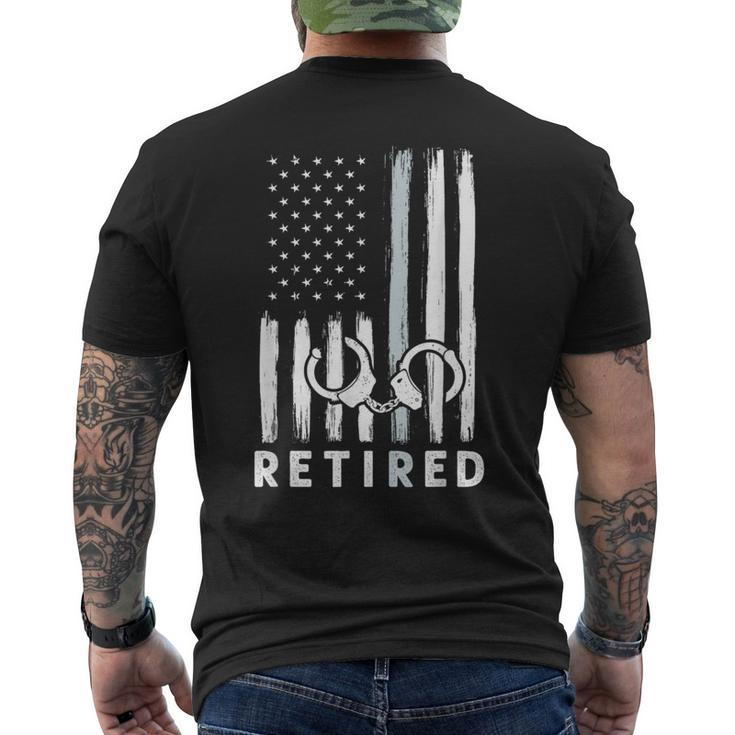 American Flag Thin Silver Line Retired Correction Officer Men's T-shirt Back Print