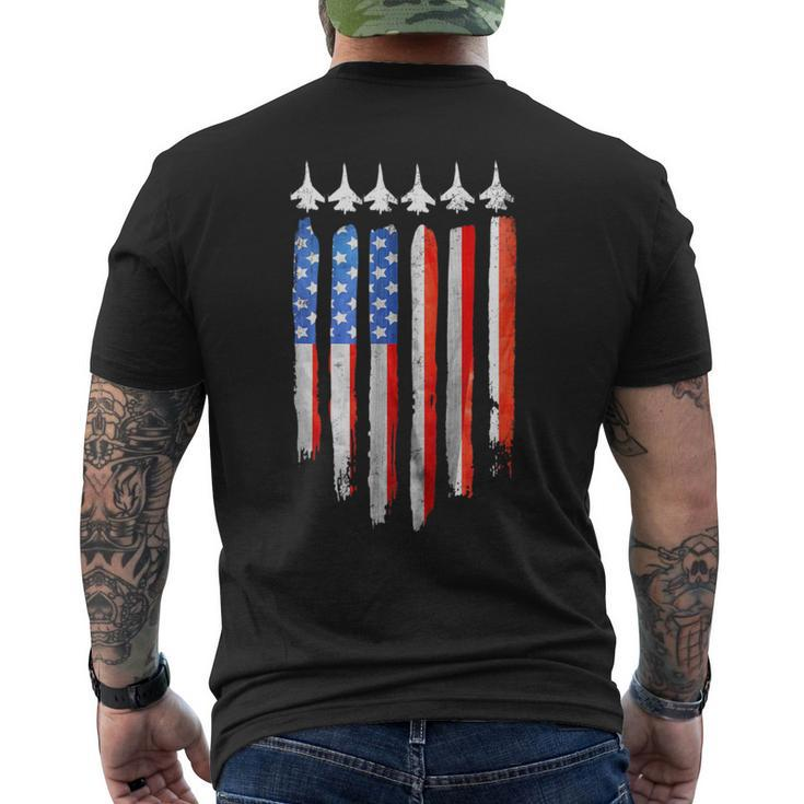 American Flag Usa Fighter Jet Patriot F16 Formation Men's T-shirt Back Print