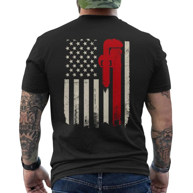 American Plumber Flag Patriotic Plumbing Wrench Pipefitter Men's T-shirt Back Print