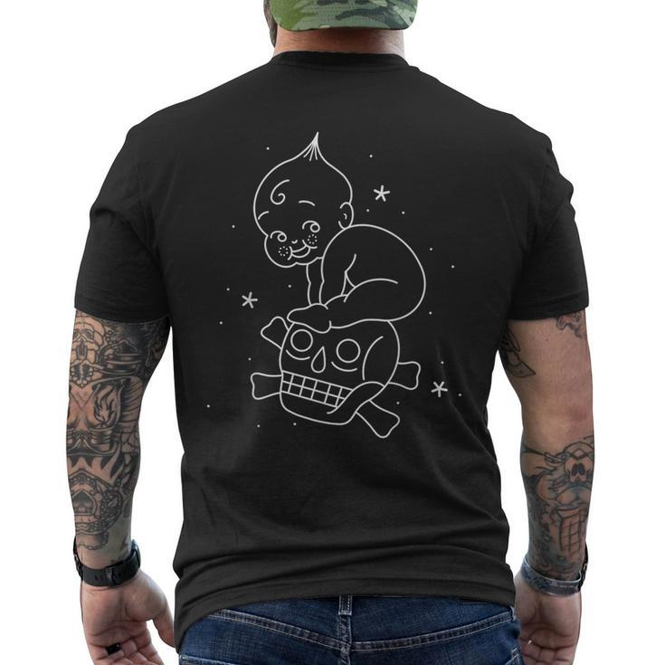 American Traditional Kewpie Doll And Skull Outline Tattoo Men's T-shirt Back Print