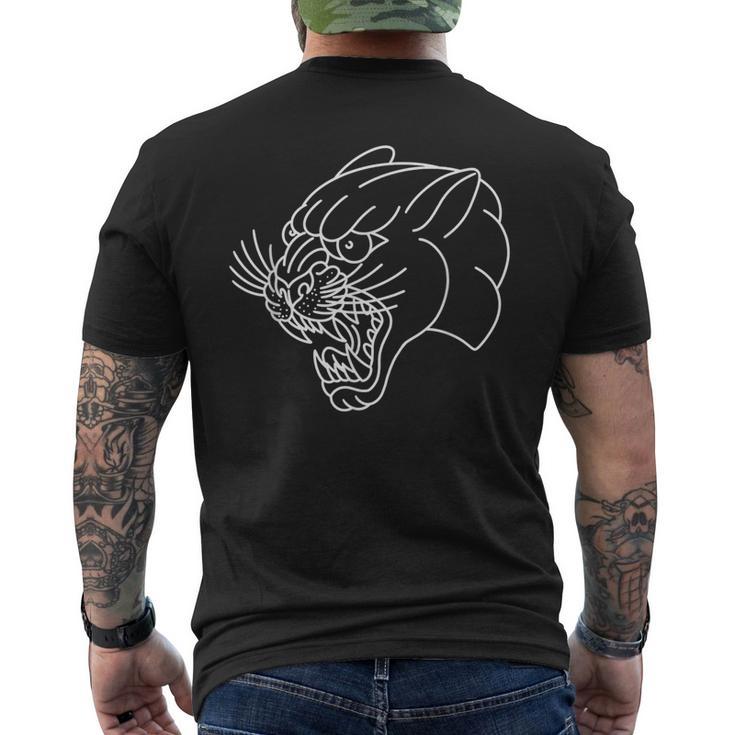 American Traditional Panther Head Outline Tattoo Men's T-shirt Back Print