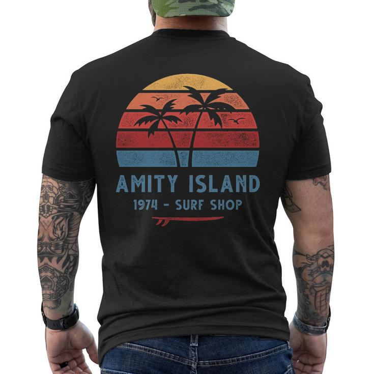 Amity Island Surf 1974 Surf Shop Sunset Surfing Vintage Men's T-shirt Back Print