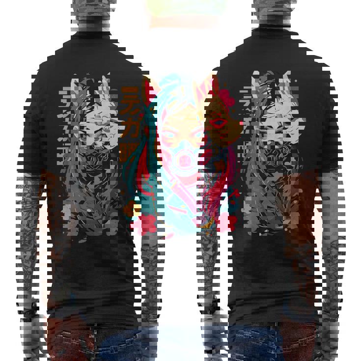 Anime Manga Cyberpunk Aesthetic Techwear Harajuku Kitsune Camiseta Hombre Estampado Espalda