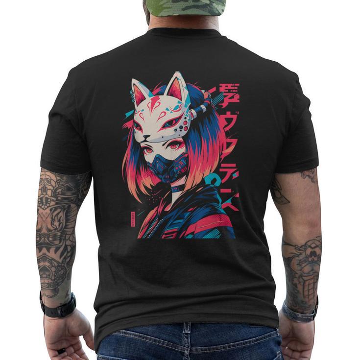 Anime Manga Cyberpunk Aesthetic Techwear Harajuku Kitsune T-Shirt mit Rückendruck