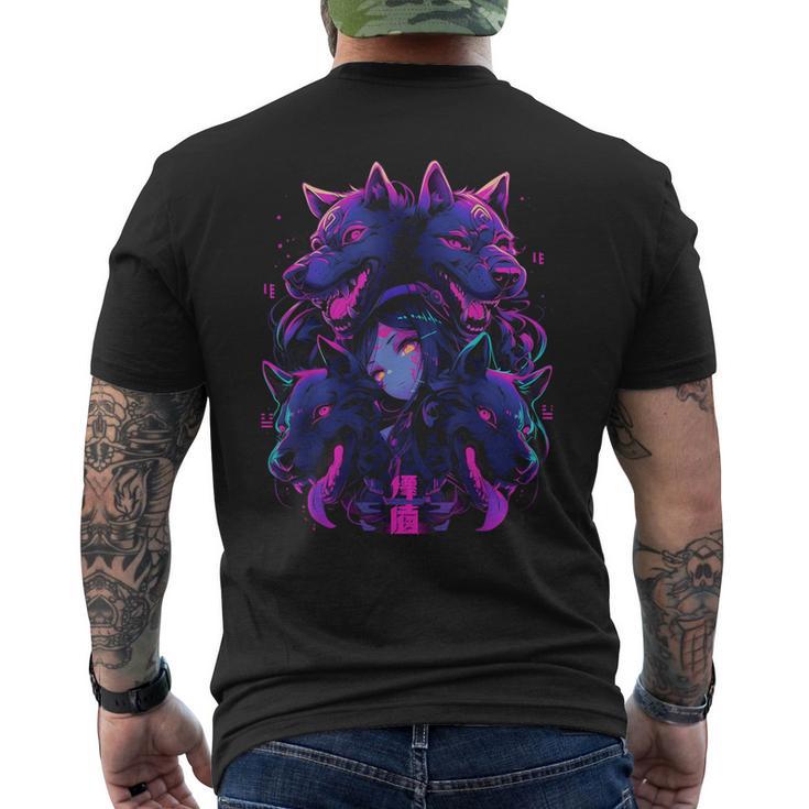 Anime Manga Cyberpunk Aesthetic Techwear Harajuku Wolf T-Shirt mit Rückendruck