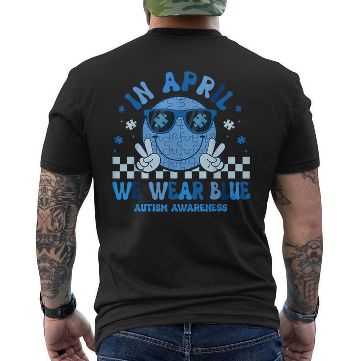 In April We Wear Blue Autism Awareness Hippie Face Men's T-shirt Back Print