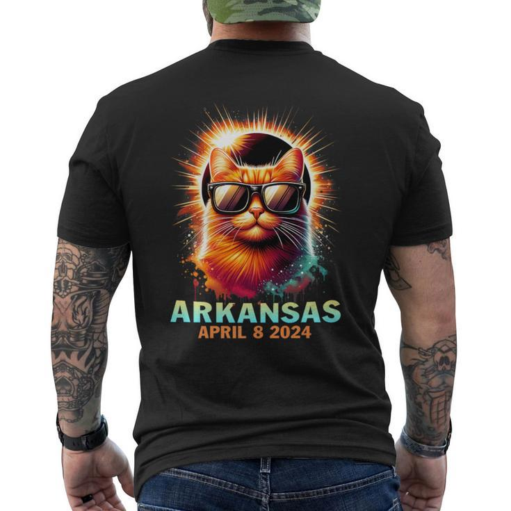 Arkansas Total Solar Eclipse 2024 Cat Wearing Glasses Men's T-shirt Back Print