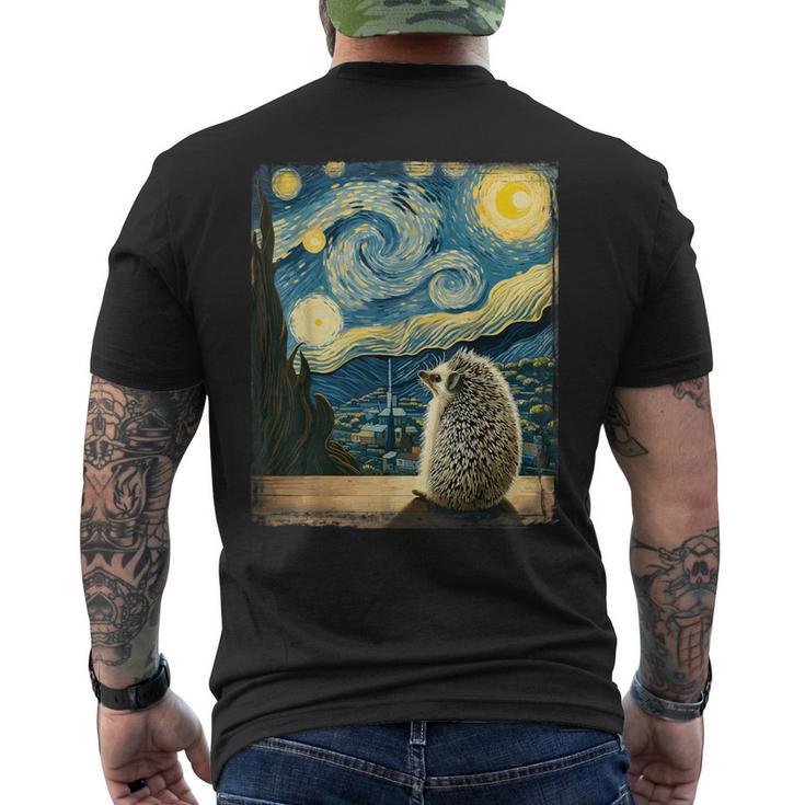 Artistic Hedgehog Van Gogh Style Starry Night Hedgehog Men's T-shirt Back Print