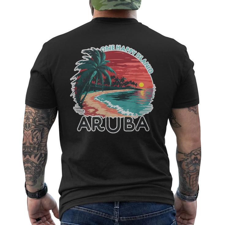Aruba's One Happy Island Beautiful Sunset Beach Men's T-shirt Back Print