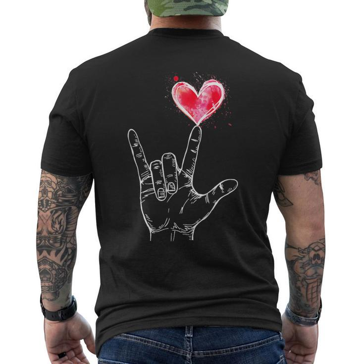 Asl I Love You Hand Sign Language Heart Valentine's Day Men's T-shirt Back Print
