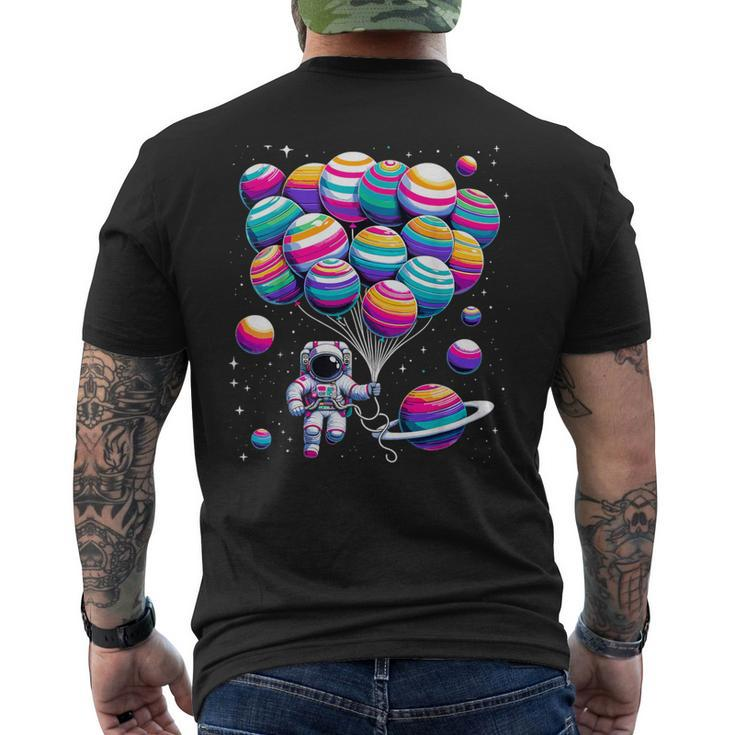 Astronaut Holding Planet Balloons Stem Science Men's T-shirt Back Print