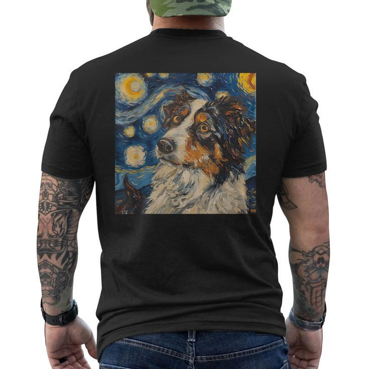 Australian Shepherd Dog Van Gogh Style Starry Night Men's T-shirt Back Print