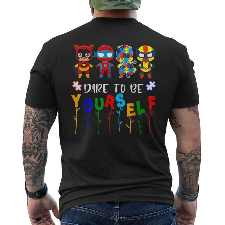 Autism Dare To Be Yourself Dabbing Superheroes Boys Men's T-shirt Back Print