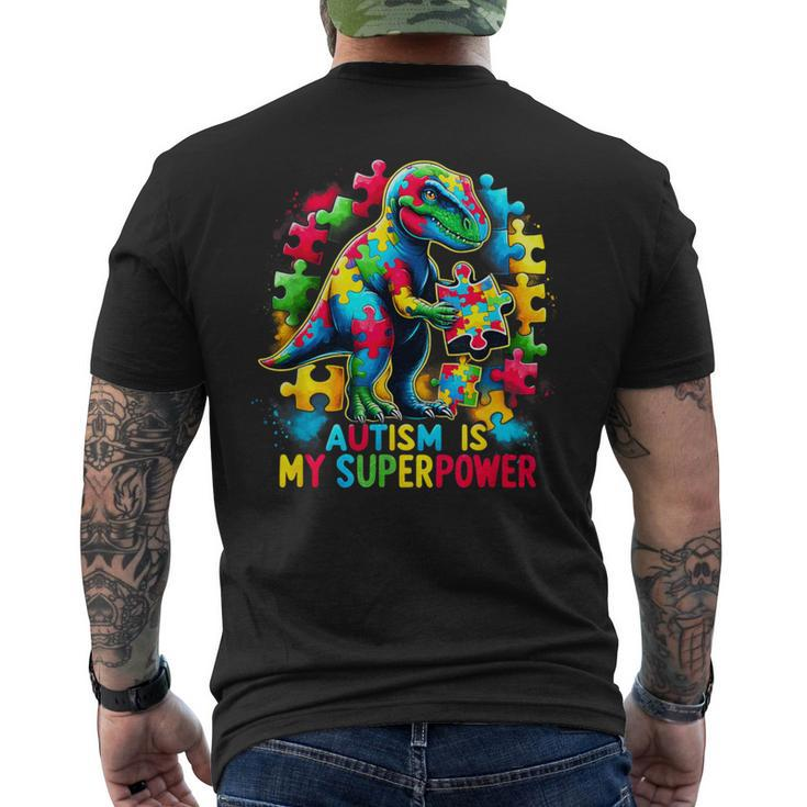 Autism Is My Superpower Autism Kid Colorful Puzzle Dinosaur Men's T-shirt Back Print