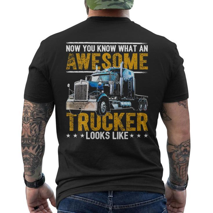 Awesome Trucker American Flag Truck Driver Trucker Hat Men's T-shirt Back Print