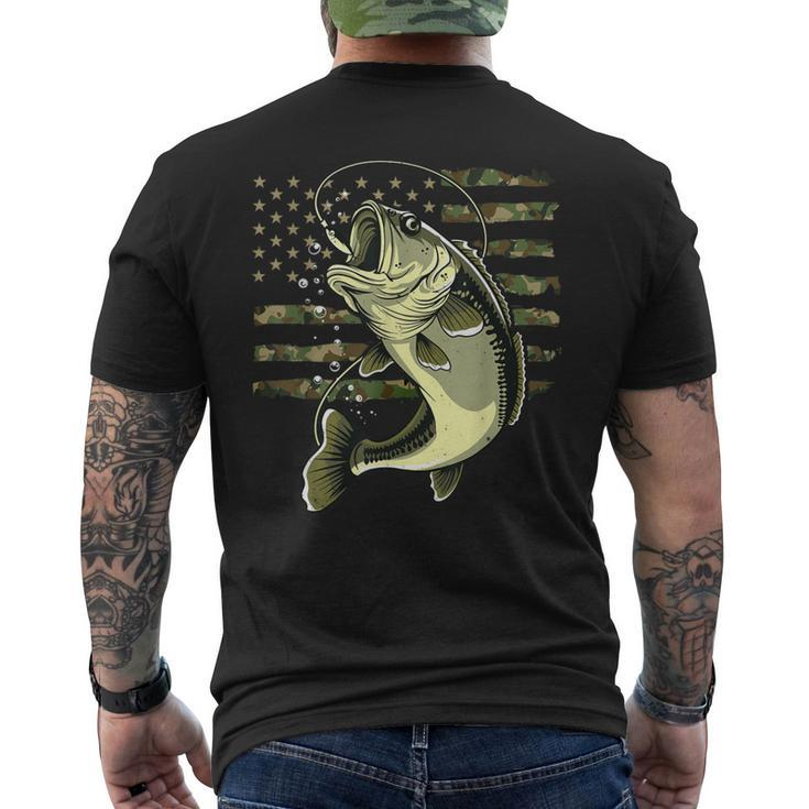 Bass Fish Fishing Usa American Flag Camouflage Fisherman Men's T-shirt Back  Print