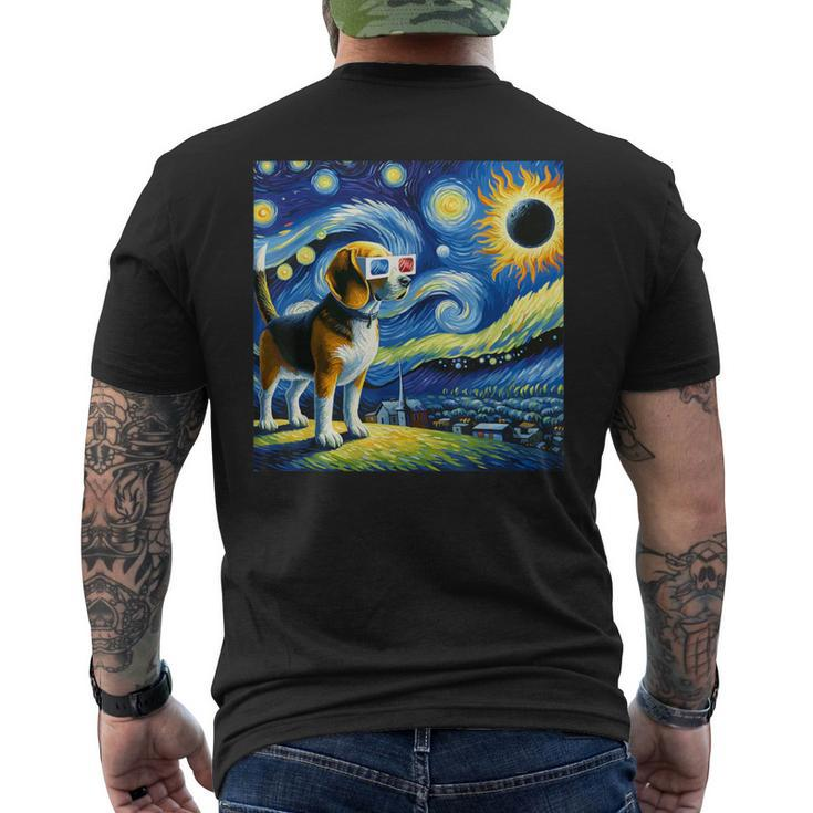 Beagle Dog Solar Eclipse Glasses 2024 Van Gogh Starry Night Men's T-shirt Back Print