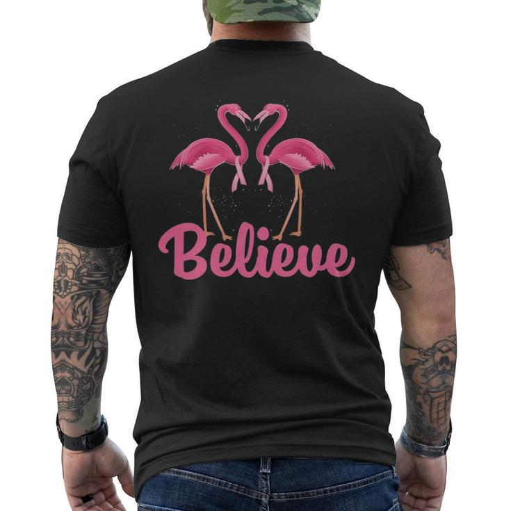 Believe Breast Cancer Flamingo Awareness Pink Ribbon Men's T-shirt Back Print