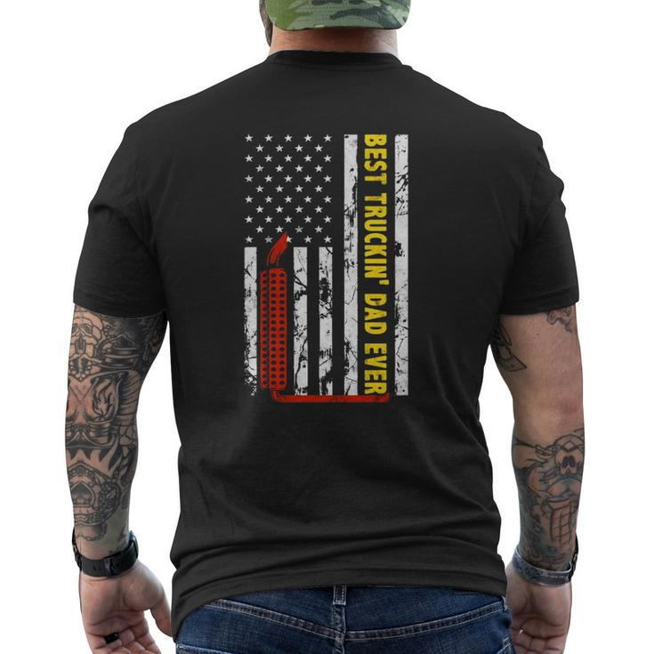Best Truckin Dad Ever Thin Yellow Line American Flag Trucker Mens Back Print T-shirt