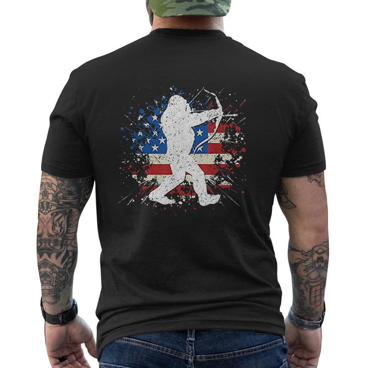 Bigfoot Bow Hunting Archery American Flag Sasquatch Mens Back Print T-shirt