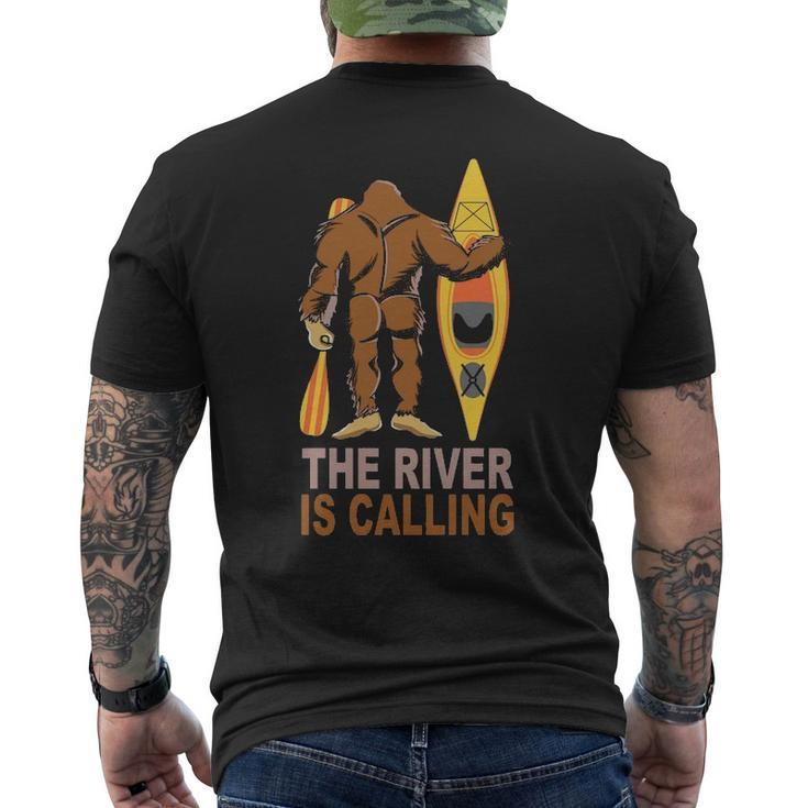 Bigfoot Kayak The River Is Calling Sasquatch Camping Canoe Men's T-shirt Back Print