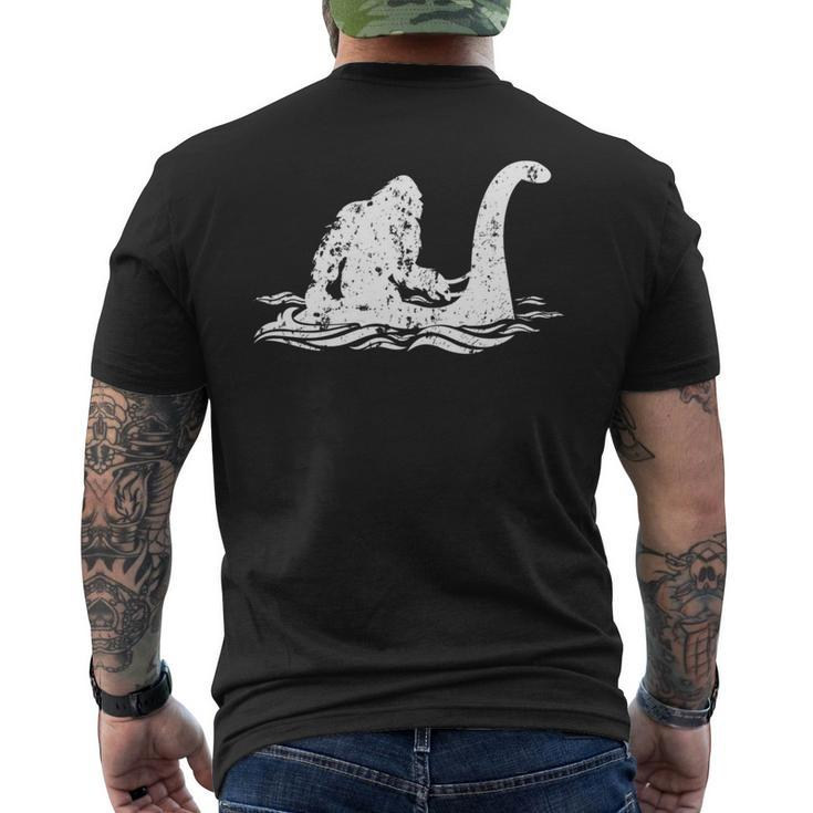Bigfoot Riding On Nessie Lochness Monster Nessie Yeti Hunter Men's T-shirt Back Print