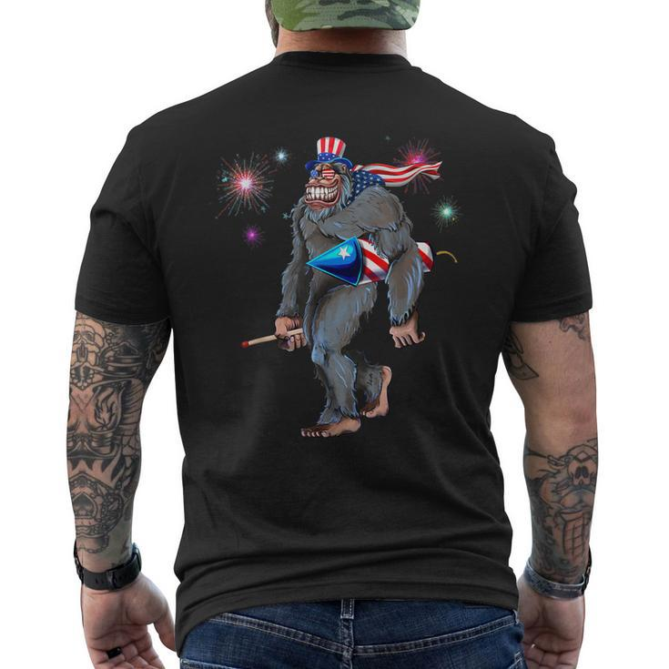 Bigfoot Sasquatch 4Th Of July American Usa Flag Fireworks Mens Back Print T-shirt
