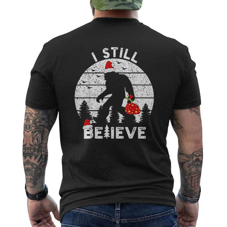 Bigfoot Sasquatch Yeti Believe Santa Hat Christmas Pajamas Mens Back Print T-shirt
