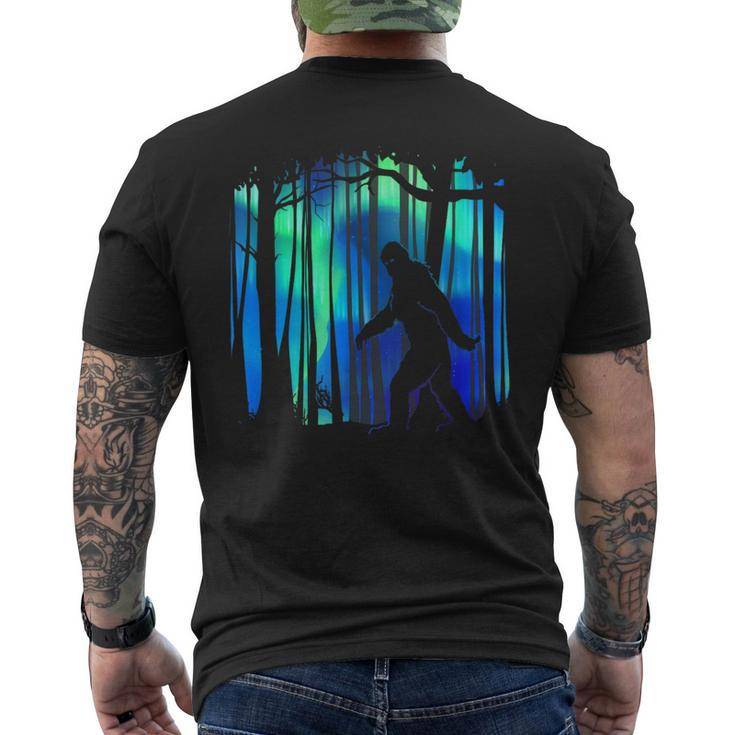 Bigfoot Walking Northern Lights Aurora Forest Men's T-shirt Back Print