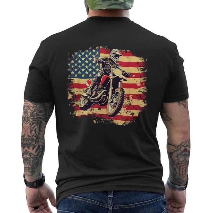 Bike American Vintage Usa Flag Motocross Biker 4Th Of July Men's T-shirt Back Print