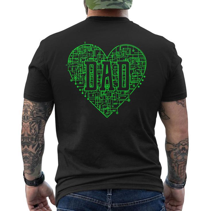 Binary Ai Computer Circuit Green Electric Heart Game Dad Men's T-shirt Back Print