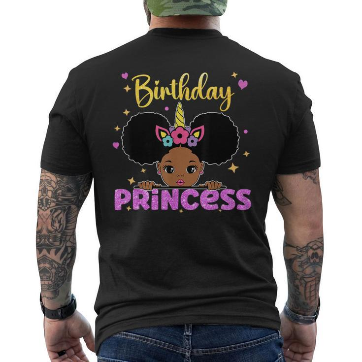 The Birthday Princess Melanin Afro Unicorn Cute Matching Men's T-shirt Back Print