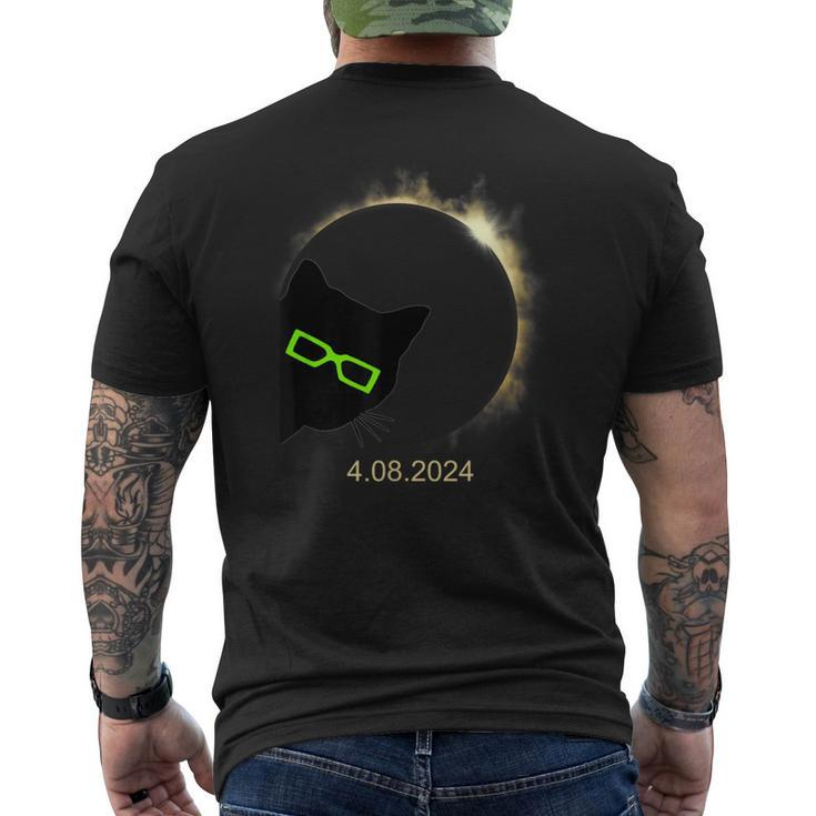 Black Cat Wearing Solar Eclipse Glasses 2024 Solar Eclipse Men's T-shirt Back Print
