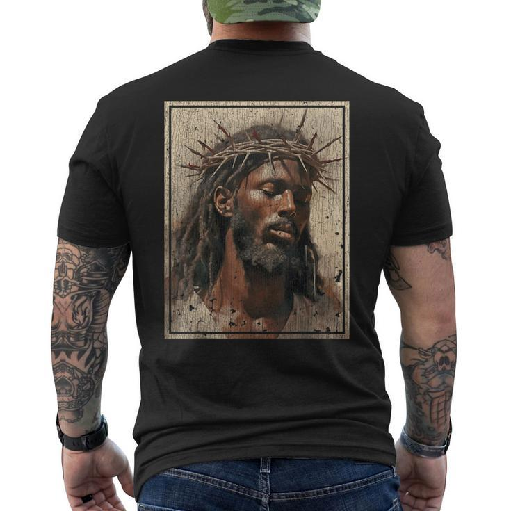 Black Jesus Face Of Jesus Cross With Crown Of Thorns Men's T-shirt Back Print