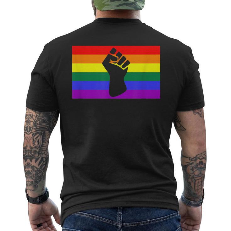 Black Protest Fist Lgbtq Gay Pride Flag Blm Unity Equality Men's T-shirt Back Print