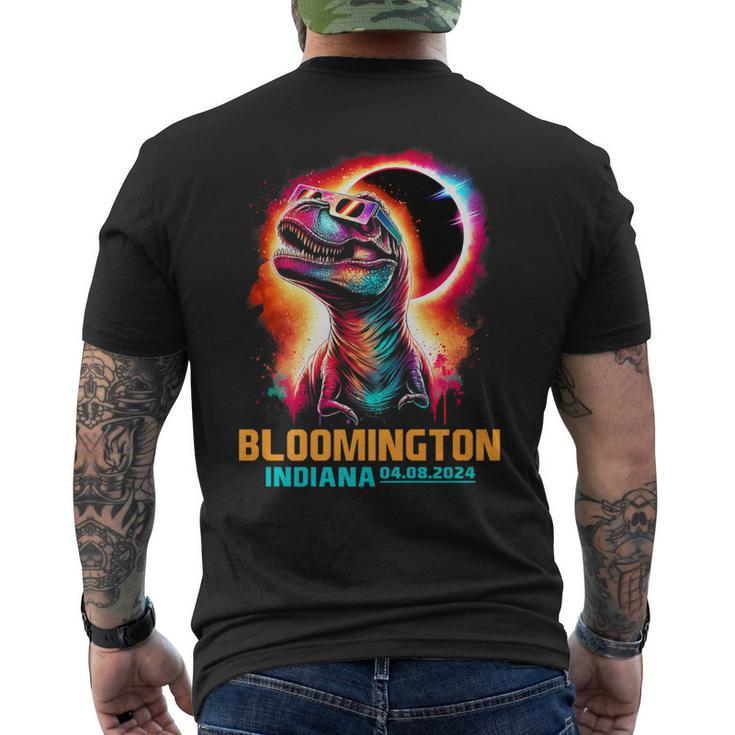 Bloomington Indiana Total Solar Eclipse 2024 T Rex Dinosaur Men's T-shirt Back Print