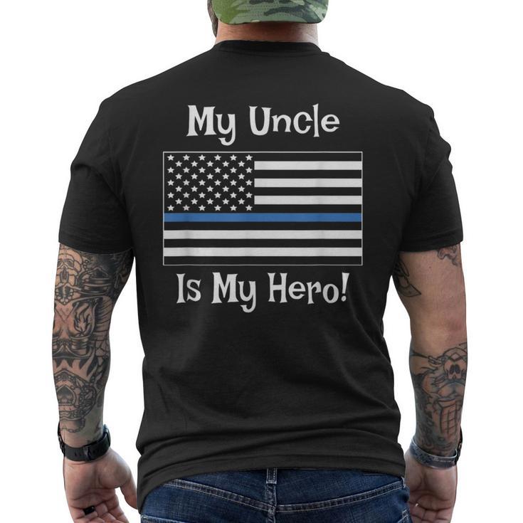 Blue Line Flag My Uncle Hero Police Officer Family Men's T-shirt Back Print