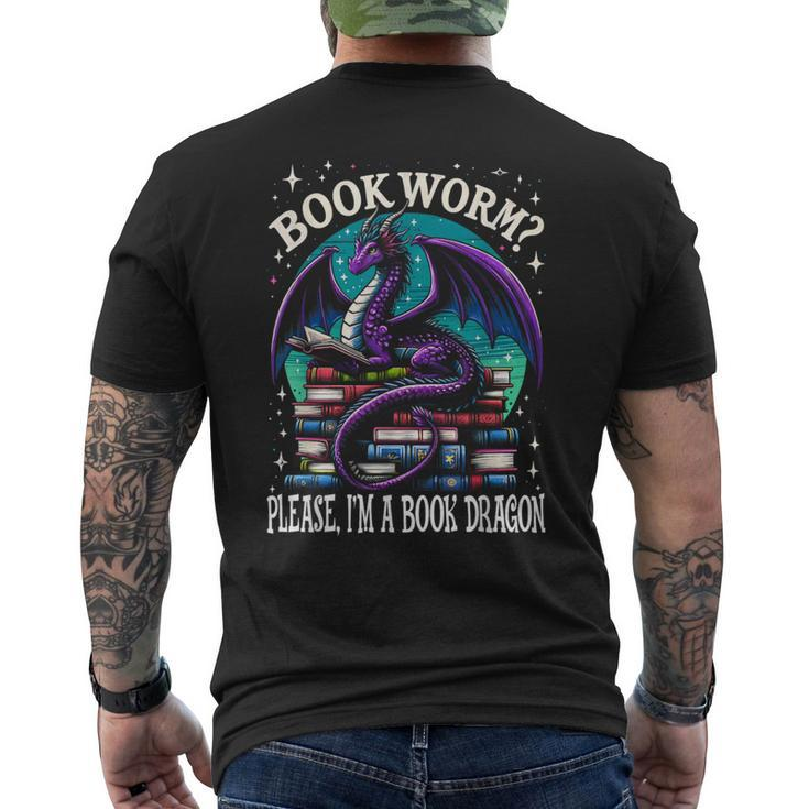 Bookworm Please I'm A Book Dragon Distressed Dragons Books Men's T-shirt Back Print