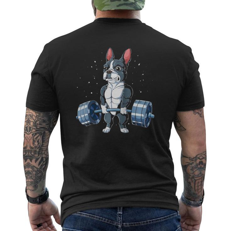 Boston Terrier Weightlifting Deadlift Men Fitness Gym Raglan Baseball Tee Mens Back Print T-shirt