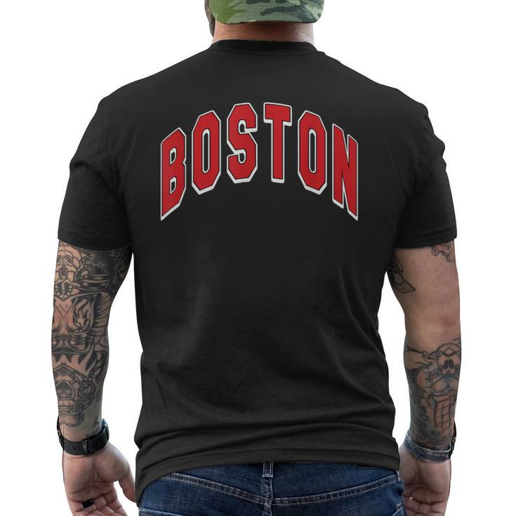 Boston Varsity Style Red Text With White Outline Men's T-shirt Back Print