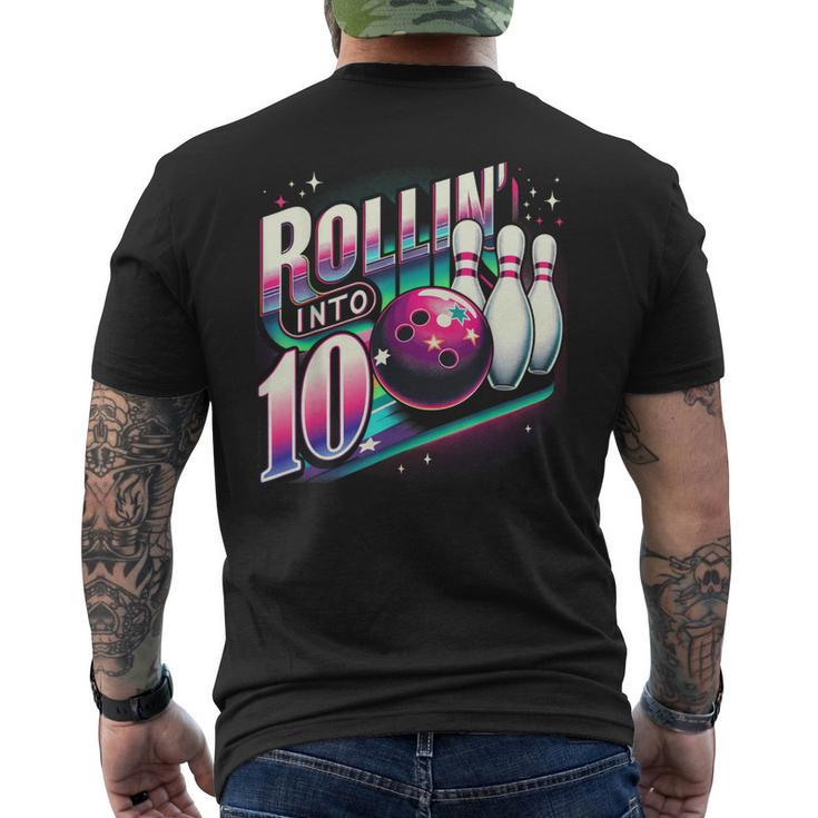 Bowling Birthday Rollin Into 10 Party 10Th Bday Retro Girl Men's T-shirt Back Print
