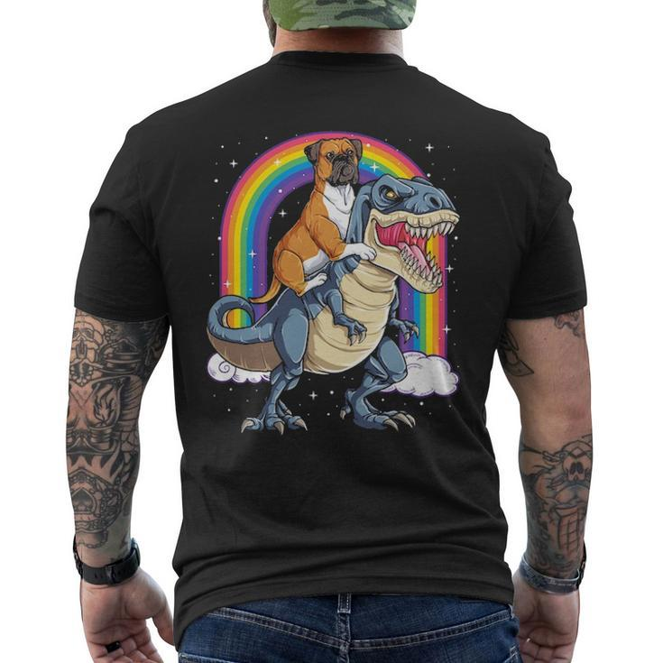 Boxer Riding Dinosaur T Rex Dog Lover Boys Kids Rainbow Men's T-shirt Back Print