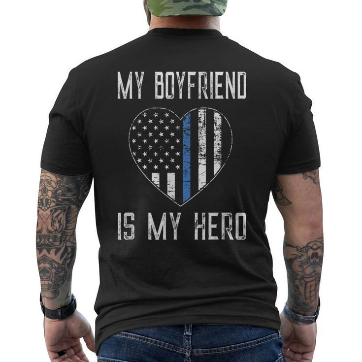 My Boyfriend Hero Thin Blue Line Us Flag Men's T-shirt Back Print
