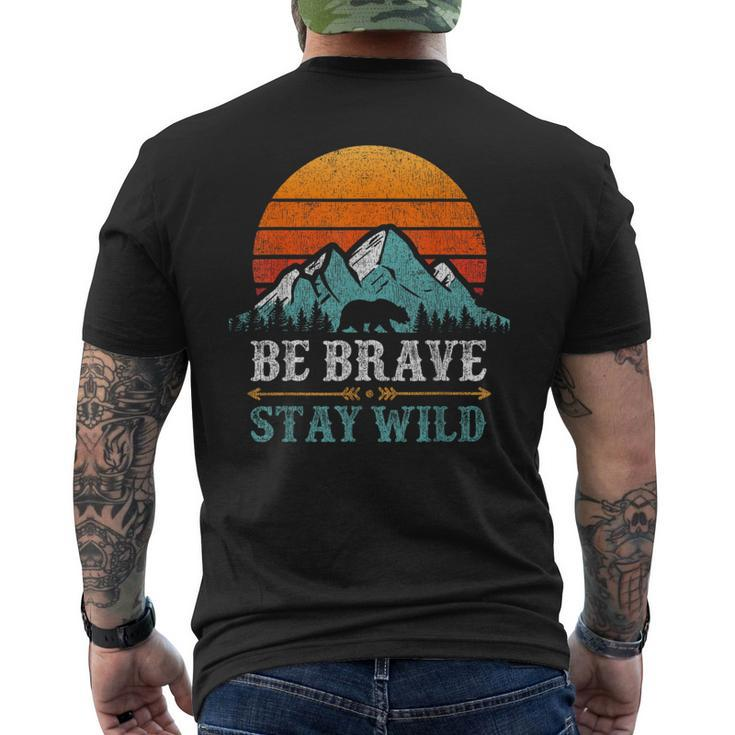 Be Brave Stay Wilderness Bear Mountains Vintage Retro Hiking Men's T-shirt Back Print